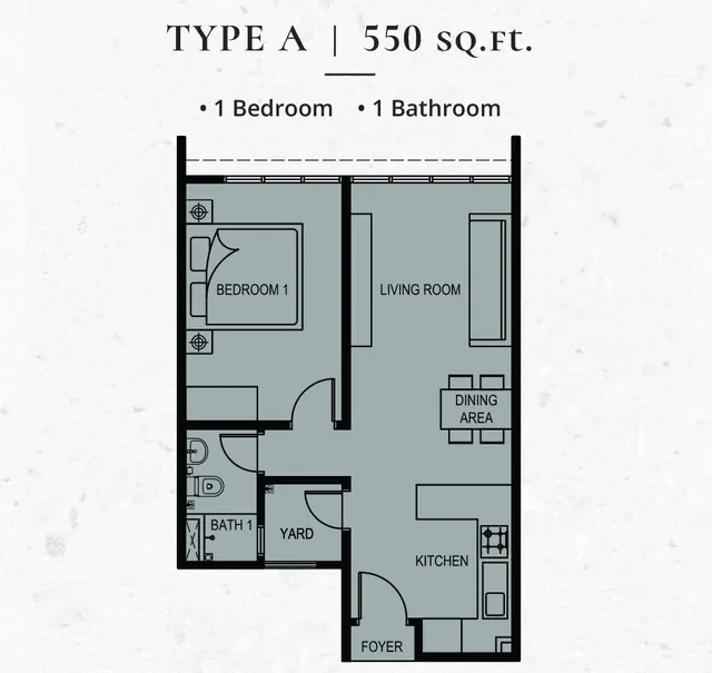 GAIA Residences, Kuang Type A · 550 sq ft · 1 bed