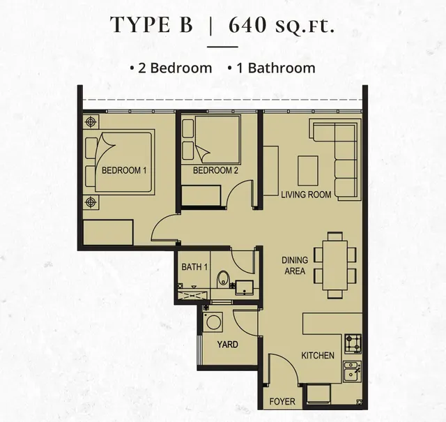 GAIA Residences, Kuang Type B · 640 sq ft · 2 bed
