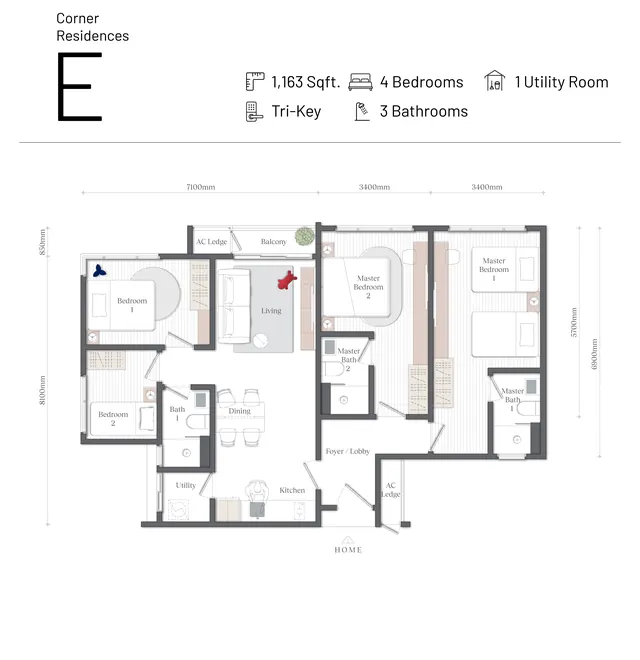 Mezon, Batu Kawan Type E · 1,163 sq ft · 4 bed
