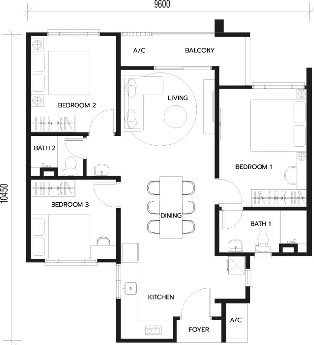 SA.YOUNG 3, Iskandar Puteri Type B · 872 sq ft · 3 bed