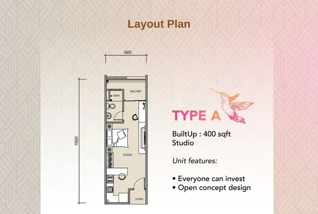 Sky Valley Residences, Johor Bahru Type A (studio) · 400 sq ft